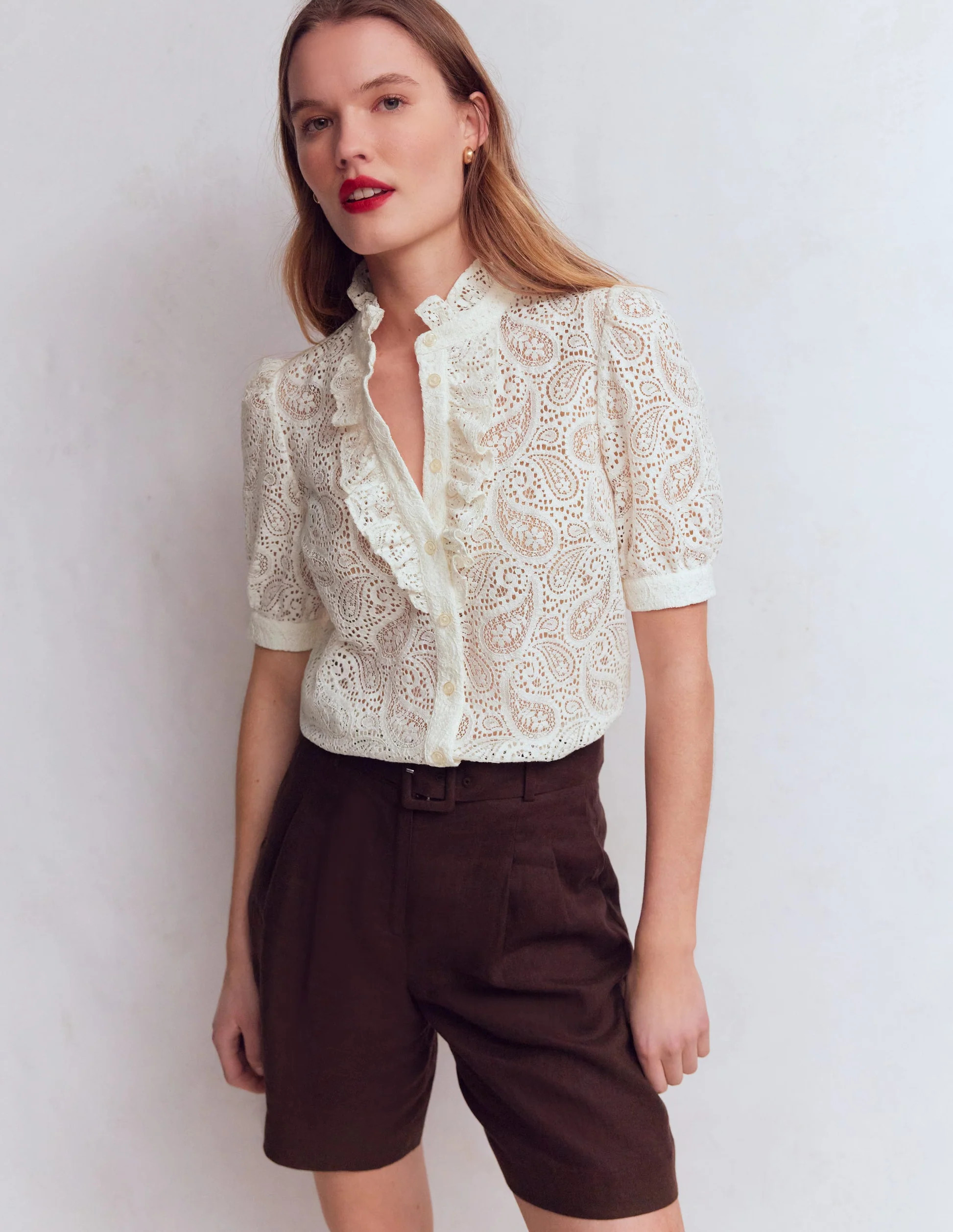 Sasha Short Sleeve Lace Top-Ivory | Boden (US)