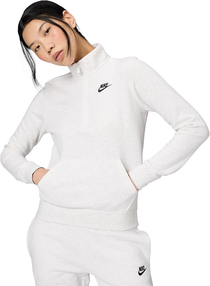 Amazon.com: Nike Women's Sportswear Club Fleece 1/2-Zip Sweatshirt, Birch Heather/Black, Medium :... | Amazon (US)