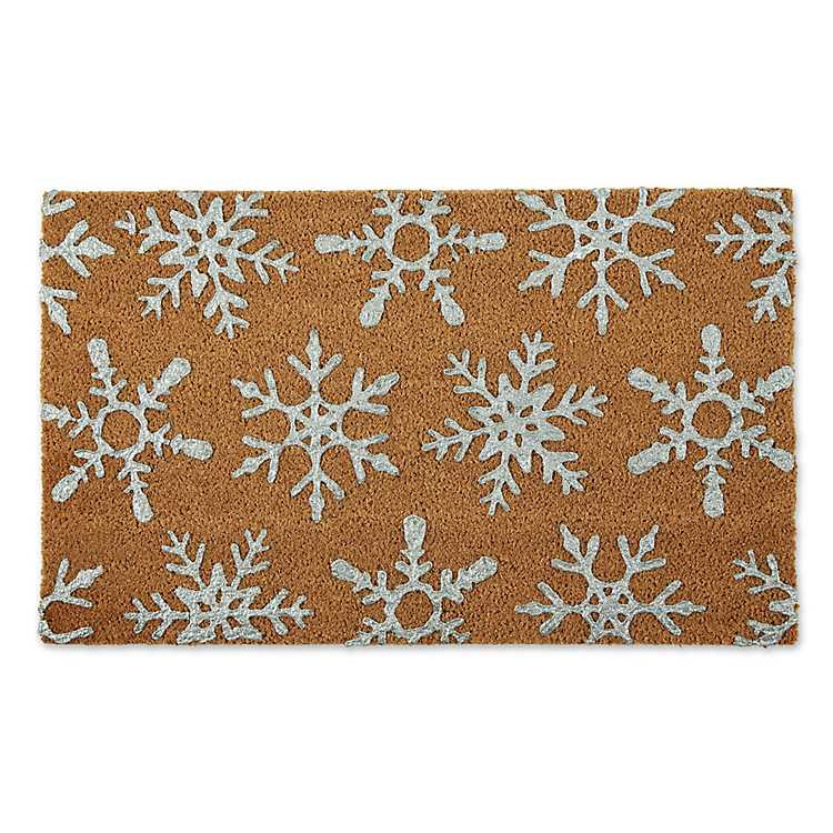 Natural Tan and Silver Snowflakes Doormat | Kirkland's Home