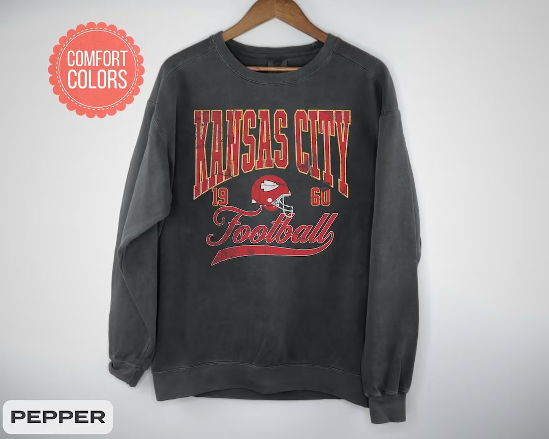 Vintage Style Kansas City Football Comfort Colors Crewneck Sweatshirt,kansas City Football Sweats... | Etsy (US)