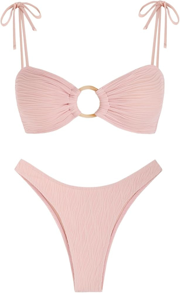 ZAFUL Women's Sexy Tie Spaghetti Strap Blush Bikini Nude Bikini Resort Wear 2025 Resort 2025 | Amazon (US)