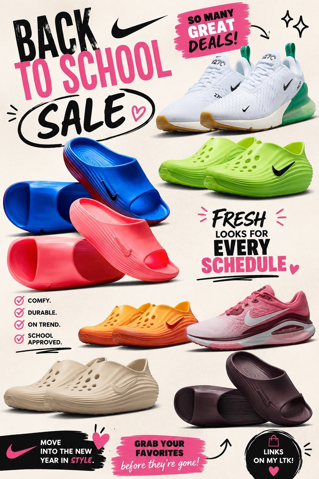 Back-to-school starts from the ground up! 👟🍎 Nike has so many amazing shoe deals for your preteens and teens. Whether they're heading to middle school, high school, or practice after class, these sneakers are comfortable, stylish, and perfect for everyday wear. Grab your favorites before the best colors and sizes sell out!
#Nike #NikeShoes #BackToSchool #BackToSchoolStyle #PreteenStyle #TeenStyle #SneakerFinds #NikeDeals #LTK #LTKFinds #SchoolShopping

#LTKSaleAlert #LTKKids #LTKActive