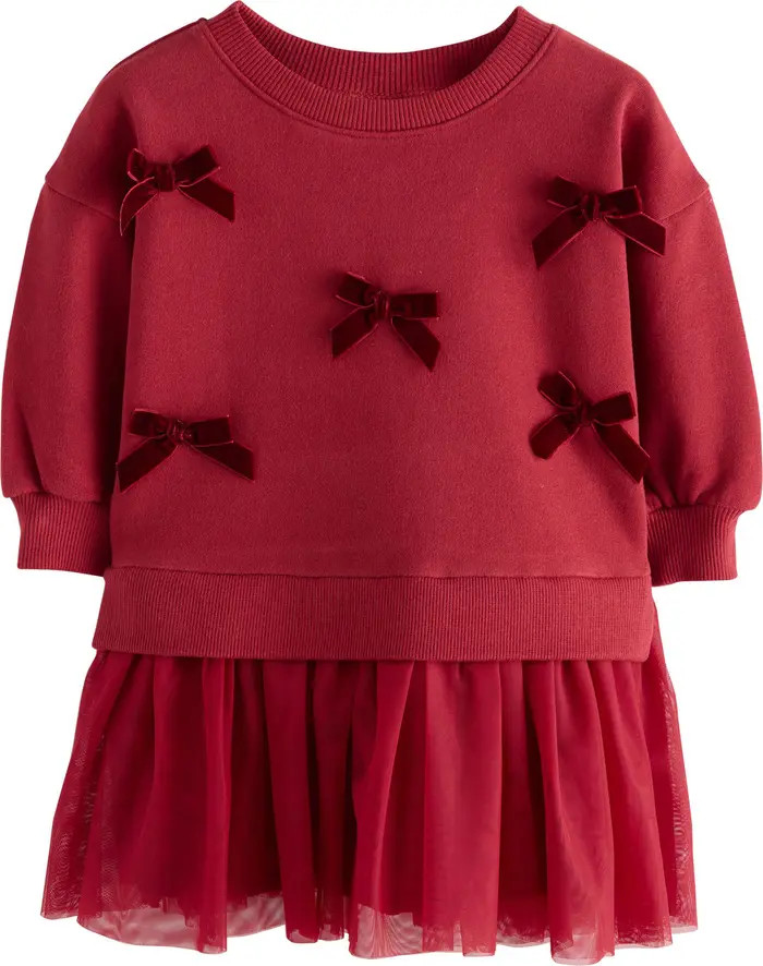 Kids' Velvet Bow Long Sleeve Sweatshirt Party Dress | Nordstrom