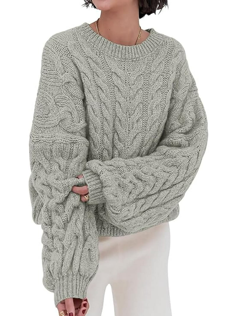 PRETTYGARDEN Womens Sweaters Fall Cable Knit Long Sleeve Crewneck Oversized Sweater Chunky Pullov... | Walmart (US)