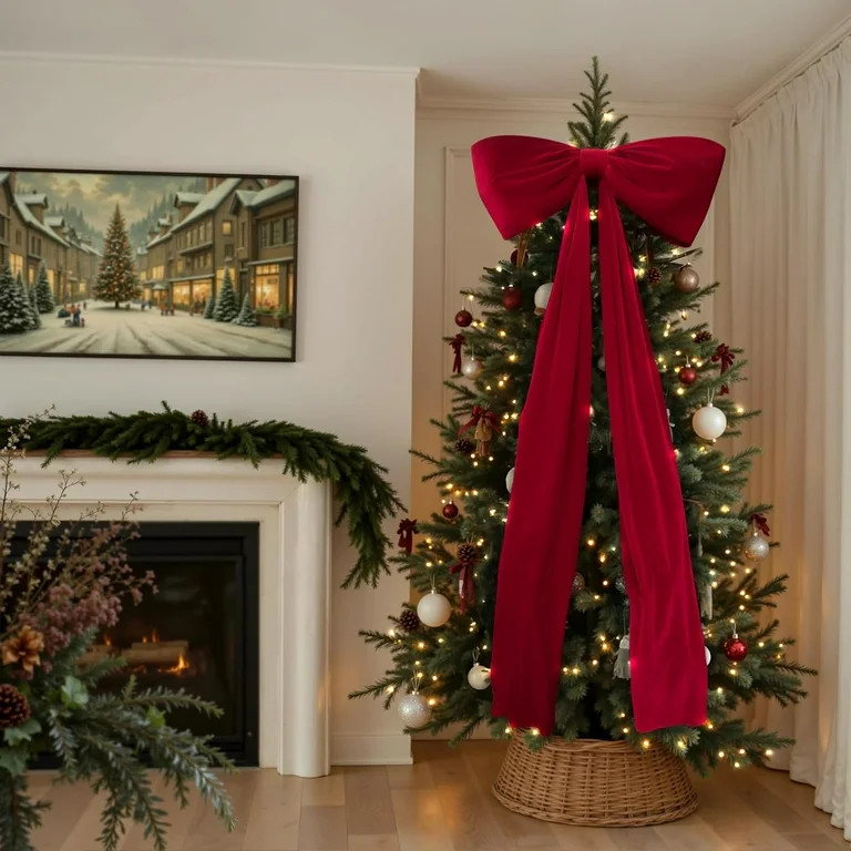 Christmas Decorations - Christmas Decor - 6 Ft Giant Bows for Christmas Tree - Big Red Velvet Bow... | Walmart (US)