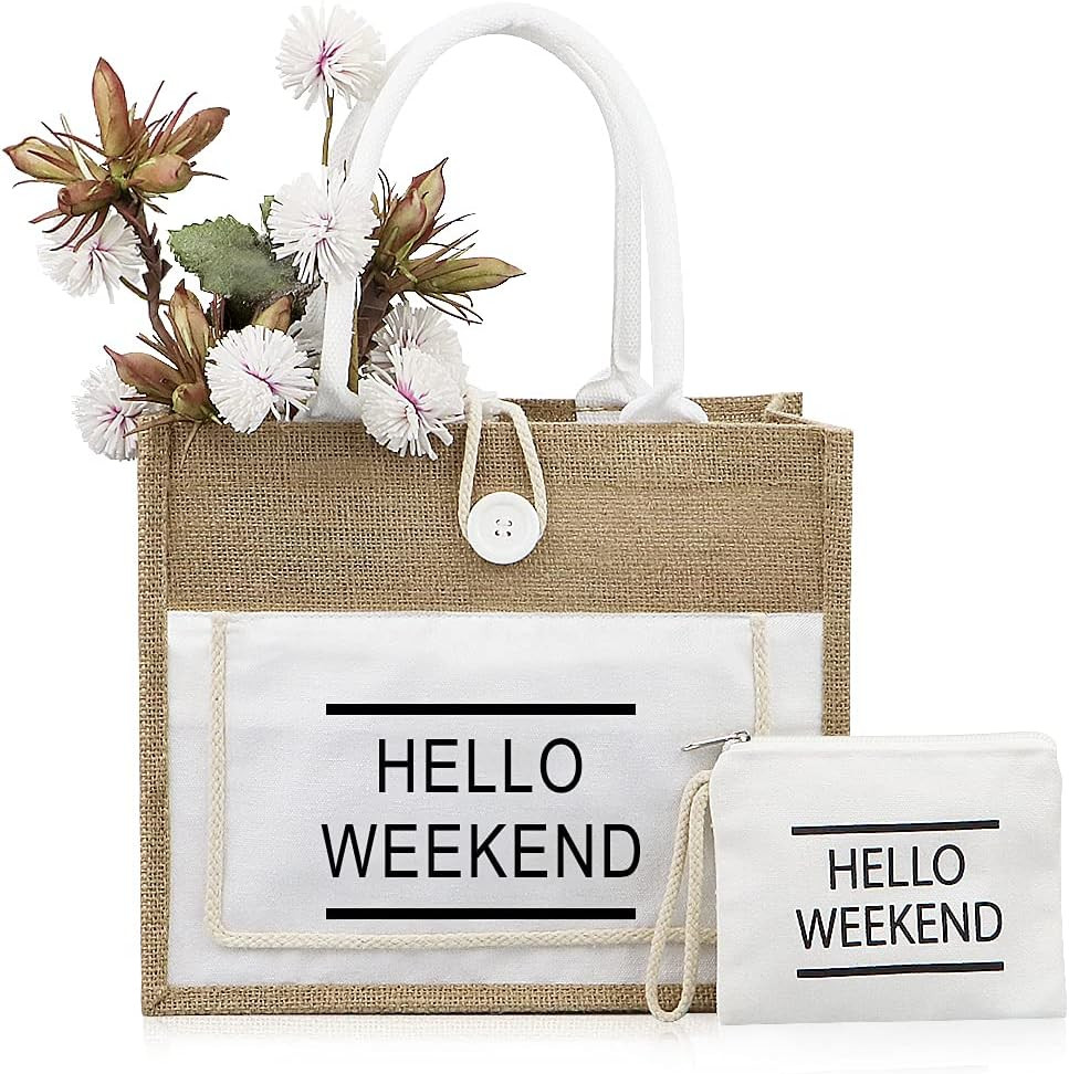 Jute Tote Bags, Burlap Beach Bags with Handles,Reusable Tote Grocery Shopping Bag, Big Capacity W... | Amazon (US)