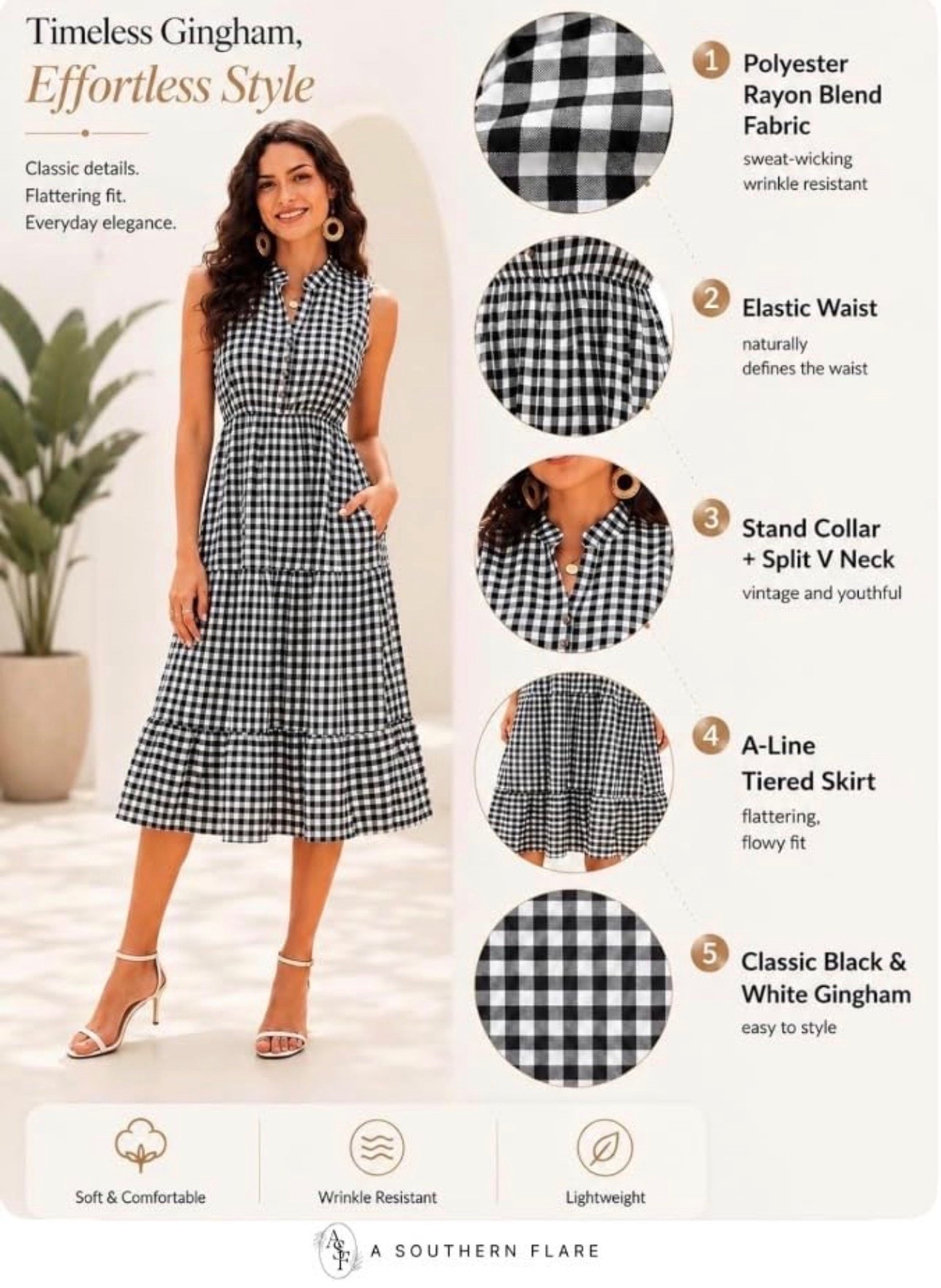 Embrace effortless style with this chic gingham dress! Perfect for any occasion, it's a wardrobe staple you'll love. #DressUp #StyleEssentials