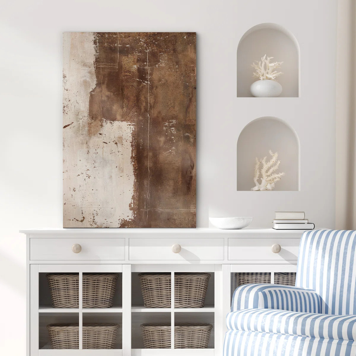 Mid Century Shape " Dark Brown Neutral Abstract Shapes Large Rustic Framed Art Decor Minimalist M... | Wayfair North America