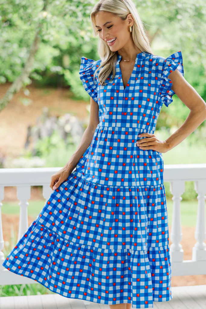 Created Beauty Blue Apple Gingham Midi Dress | The Mint Julep Boutique