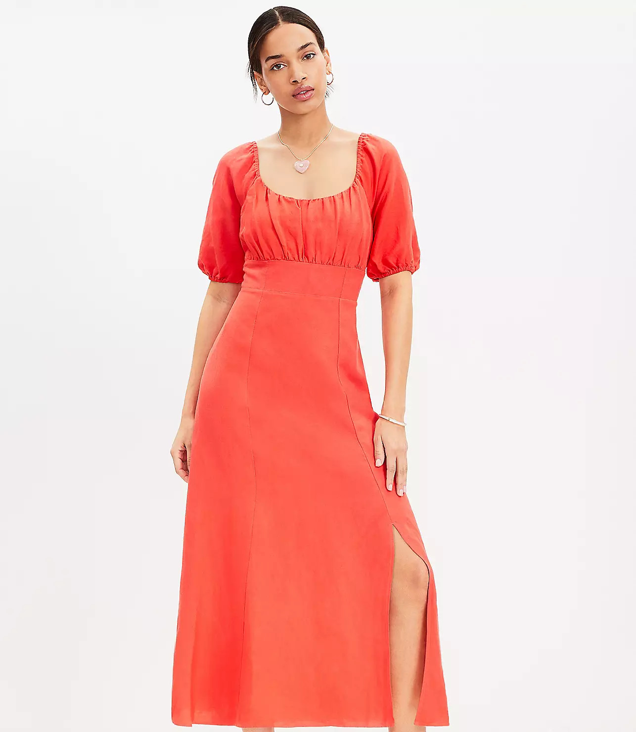 Puff Sleeve Square Neck Midi Dress | LOFT