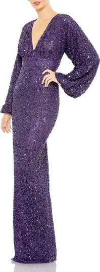 Sequin Long Sleeve Tulle Gown | Nordstrom