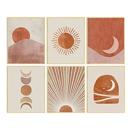 Boho Wall Decor Art Prints - Minimalist Mid Century Modern Abstract Line Artwork Bohemian Picture... | Walmart (US)