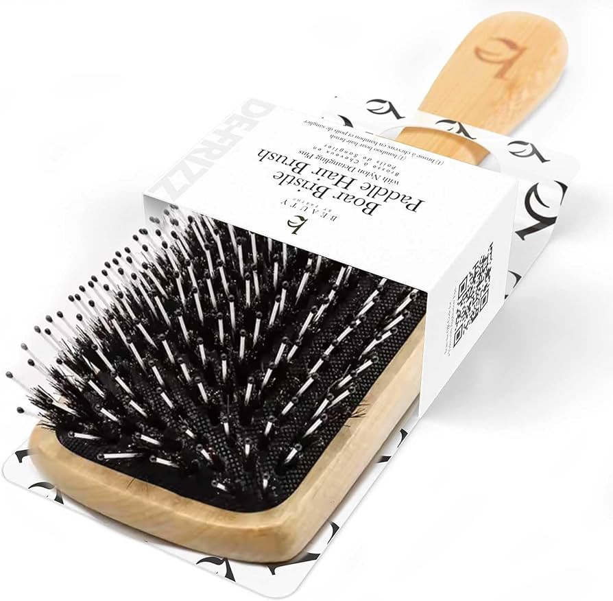 Boar Bristle Paddle Hair Brush - Smoothing Wood Brush for Thick, Curly & Wavy Hair, Detangling Na... | Amazon (US)