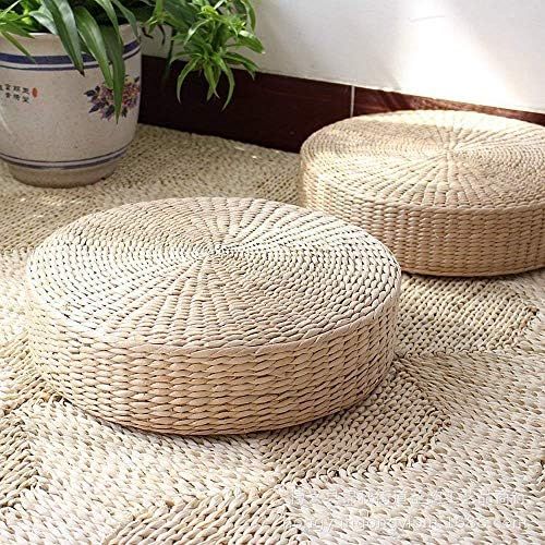 HUAWELL 2 Pack Tatami Floor Pillow Sitting Cushion Bigger Size,Round Padded Room Floor Straw Mat for | Amazon (US)