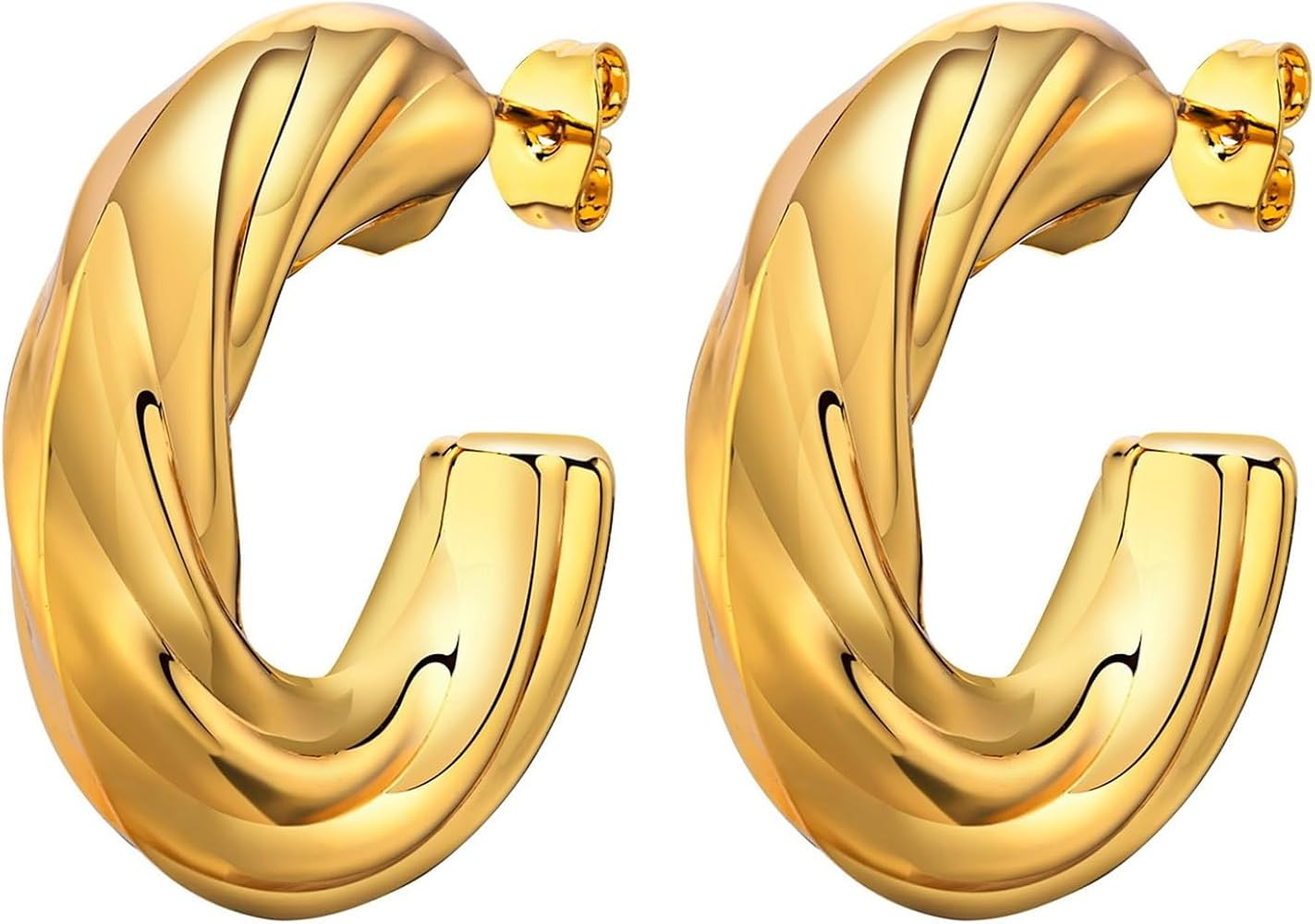 MengPa Gold Hoop Earrings for Women C-Shape Loops Drop Dangle Earring Chunky Statement Fashion Je... | Amazon (US)