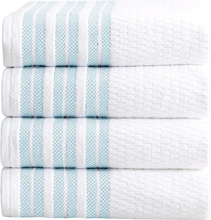 4-Piece Bath Towel Set. 100% Cotton Popcorn Textured Striped Bathroom Towels. Quick Dry and Absor... | Amazon (US)