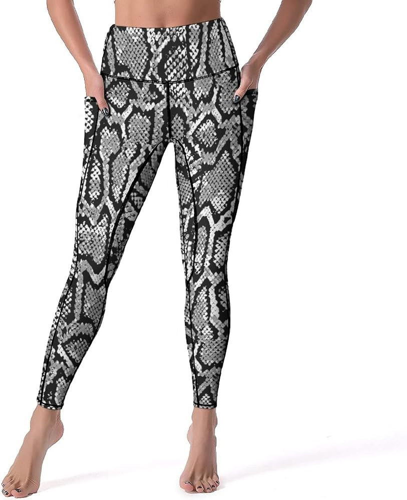 HK97 High Waisted Women's Leggings Snake Skin Animal Print Black and White Yoga Pants Tummy Contr... | Amazon (US)