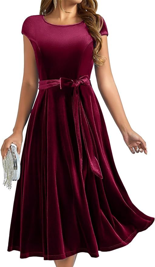 DRESSTELLS Women's Velvet Formal Dress, 2024 Modest Cocktail Party Dresses | Amazon (US)