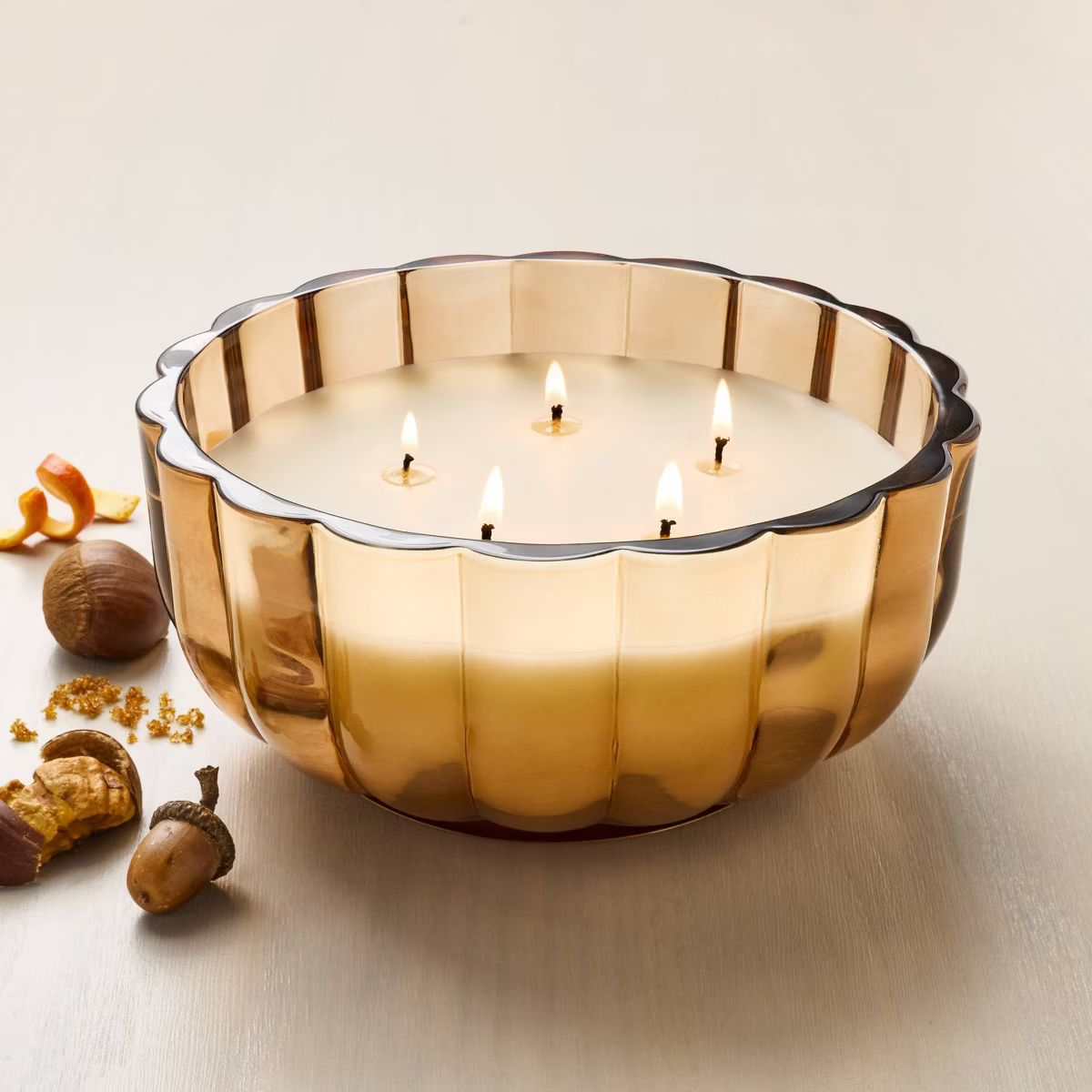 Tinted Glass Harvest Chestnut Scalloped Jar Candle Orange - Hearth & Hand™ with Magnolia | Target