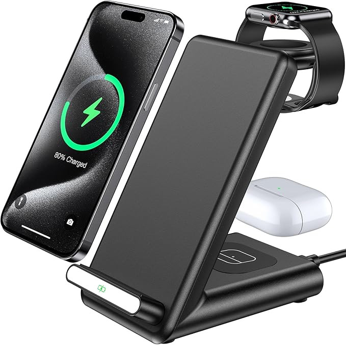 Wireless Charging Station,3 in 1 Charging Stand Made for Apple Watch Ultra 11 10 9 8 7 6 SE 5 4 3... | Amazon (US)