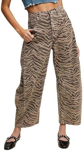 loveimgs Women Baggy Barrel Jeans Sweatpants Zebra Animal Printed Jeans Boyfriend Ankle Denim Wid... | Amazon (US)