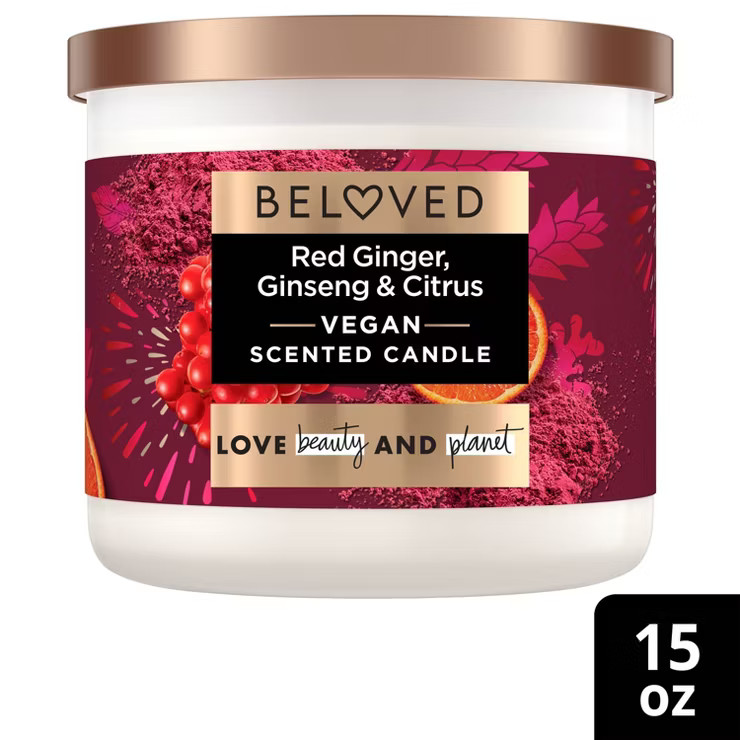 Beloved Love & Energize Red Ginger, Ginseng & Citrus 3-Wick Vegan Candle - 15oz | Target