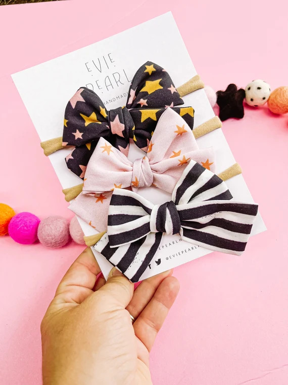 Halloween Pink Black Stars Stripes Spooky Cute Hair Bows or - Etsy | Etsy (US)