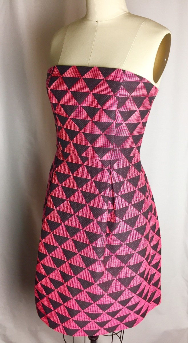 TRINA TURK Hot Pink & Black Triangle Pattern Strapless Dress Size 4 | eBay US