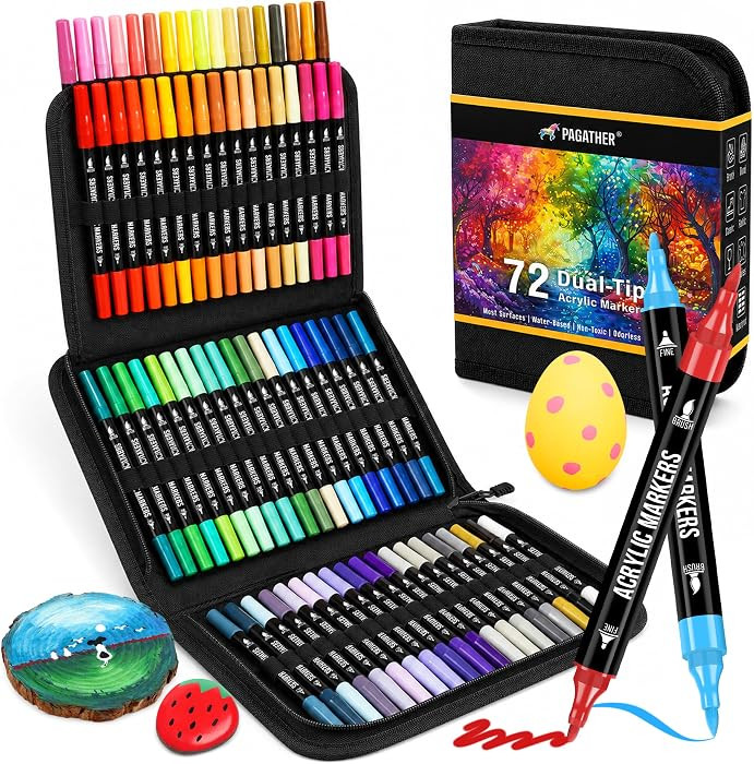 Acrylic Paint Markers, 72 Colors Dual Tip Fine & Brush Pens Set | Amazon (US)