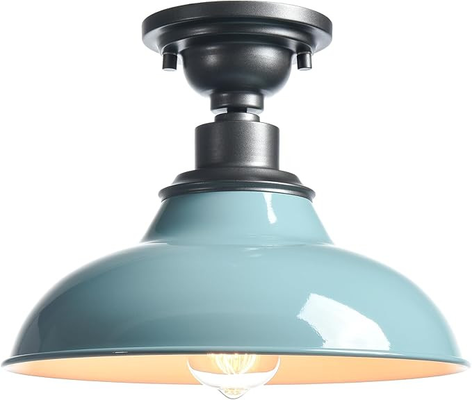 SAMTEEN Farmhouse Semi Flush Ceiling Light 12-Inch Light Blue Flush Mount Barn Ceiling Light Indu... | Amazon (US)