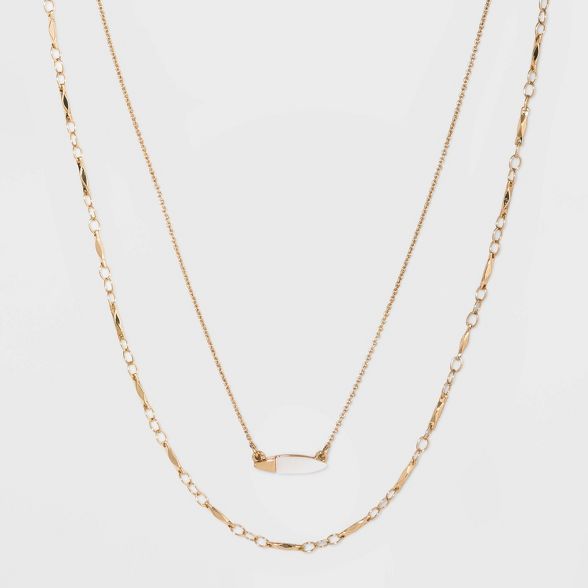 Mother of Pearl and Metal Two Row Layered Necklace Pendant - A New Day&#8482; Gold | Target