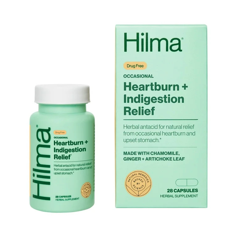 Hilma Occasional Heartburn + Indigestion Relief Herbal Supplement Vegan Capsules, Doctor Formulat... | Walmart (US)