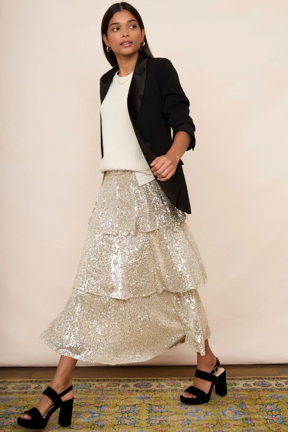 Solange Sequin Skirt - Silver | WYSE London