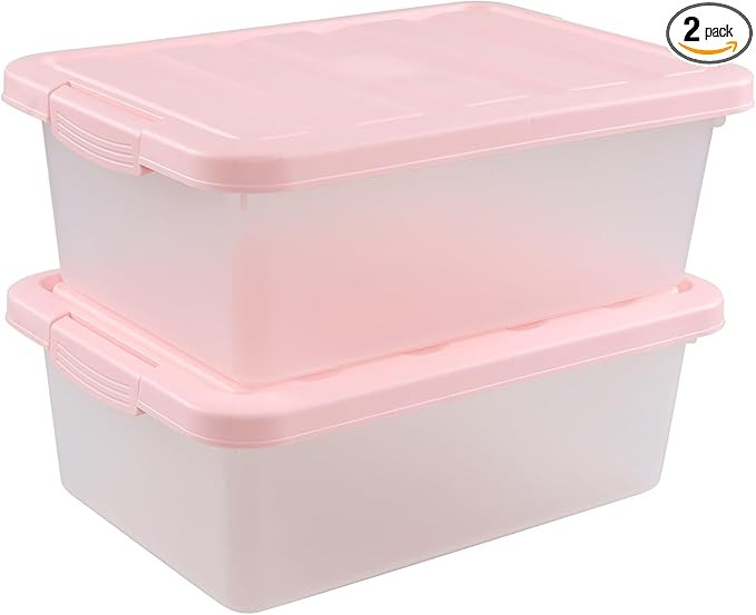 14 Quart Plastic Latching Storage Box, Plastic Underbed Storage Bin with Pink Lids, 2 Packs | Amazon (US)