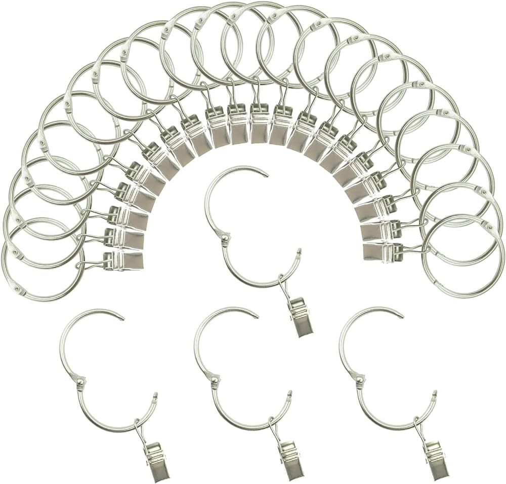 Openable Curtain Rings with Clips 2 inch Interior Diameter 24 Pack Rustproof Metal Hangers Ring D... | Amazon (US)