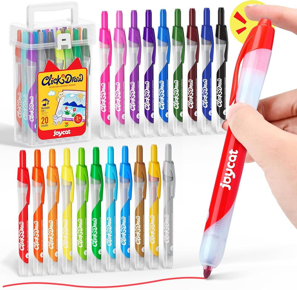 JoyCat Click Washable Markers for kids with Retractable Tips,20 Colors Markers Set,retractable ma... | Amazon (US)
