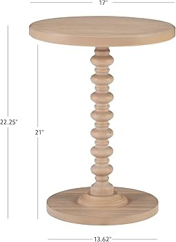 Powell Natural Tarkin Round Wood Turned Spindle Pedestal Side Accent Table | Amazon (US)