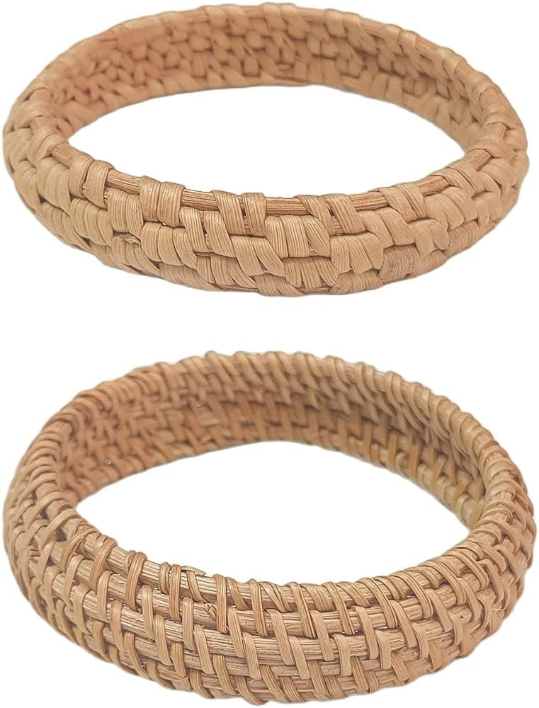 Dainty Rattan Geometric Bracelets Handmade Woven Lightweight Straw Wicker Braid Ethnic Round Stat... | Amazon (US)