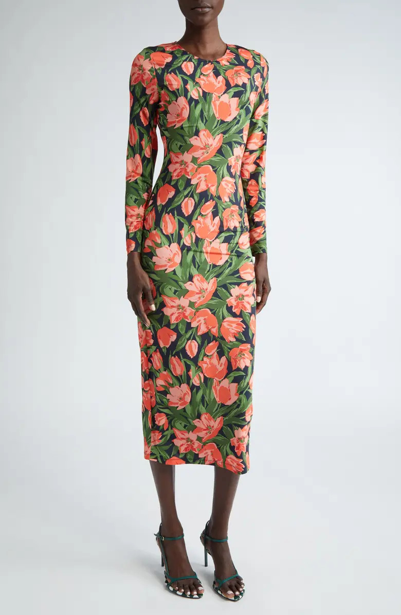 Carolina Herrera Floral Long Sleeve Midi Dress | Nordstrom | Nordstrom