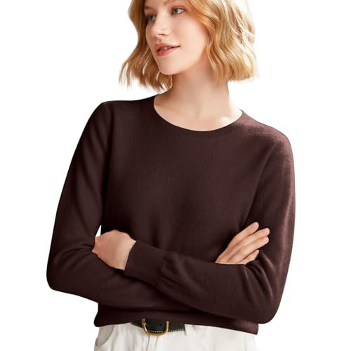 Lightweight Cashmere Sweaters Pullover Wool Sweater Long Sleeve Knit Chocolate Brown Sweater (Brown, M) | Amazon (US)