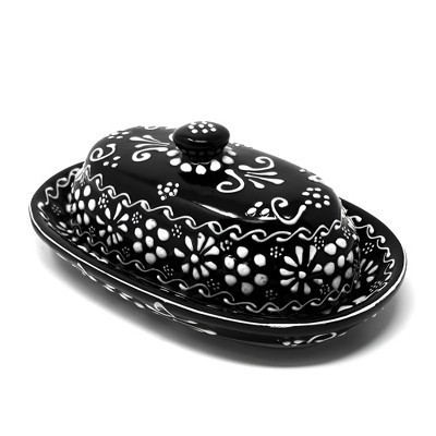 Slickblue Textured Black Pottery Butter Dish – Handmade, 7.5" x 5" x 2.5", Dishwasher & Microwave Safe | Target
