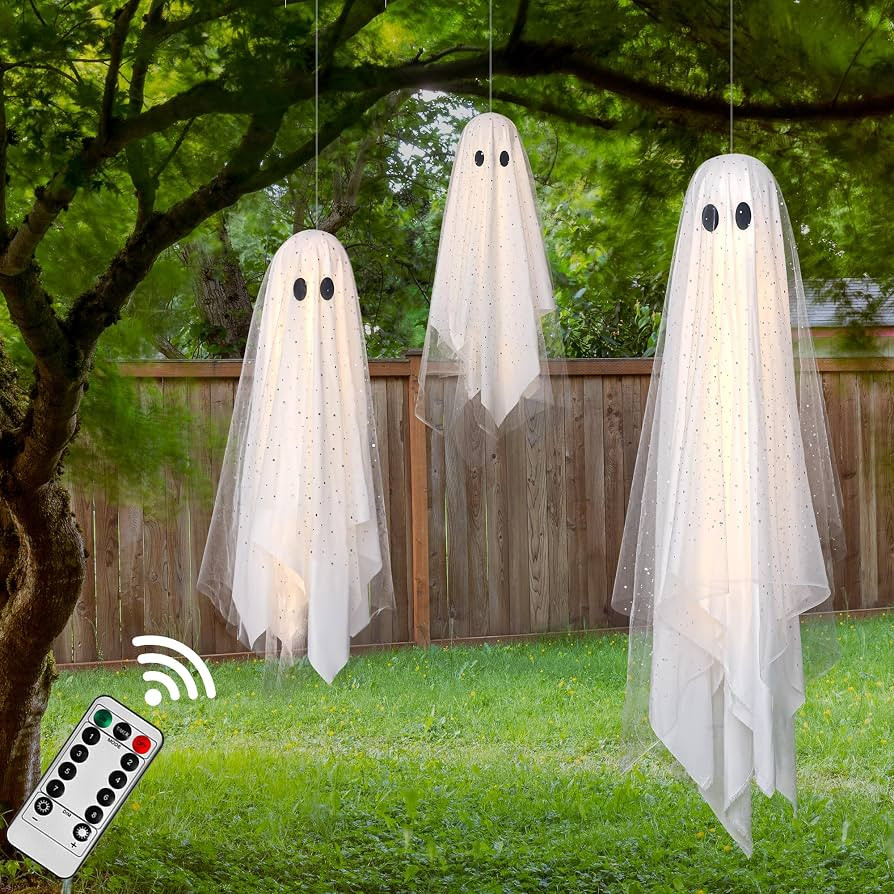 AYGXU Halloween Decorations outdoor/indoor-3pcs Hanging Ghost Decor with Light,Halloween Ornament... | Amazon (US)