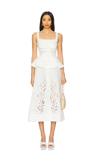 Linen Peplum Midi Dress in Cream | Revolve Clothing (Global)