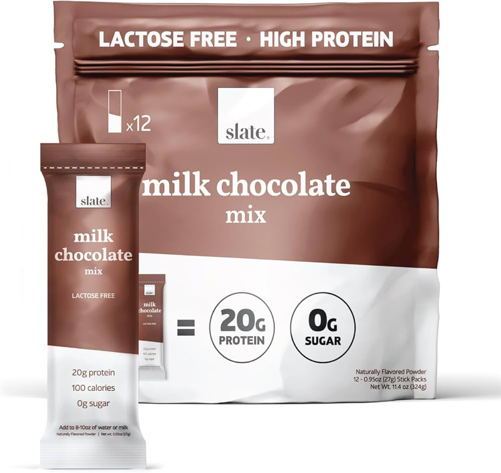Slate Milk - High Protein Drink Mix Powder - Milk Chocolate, 12 Packets - Lactose Free, 20g Prote... | Amazon (US)