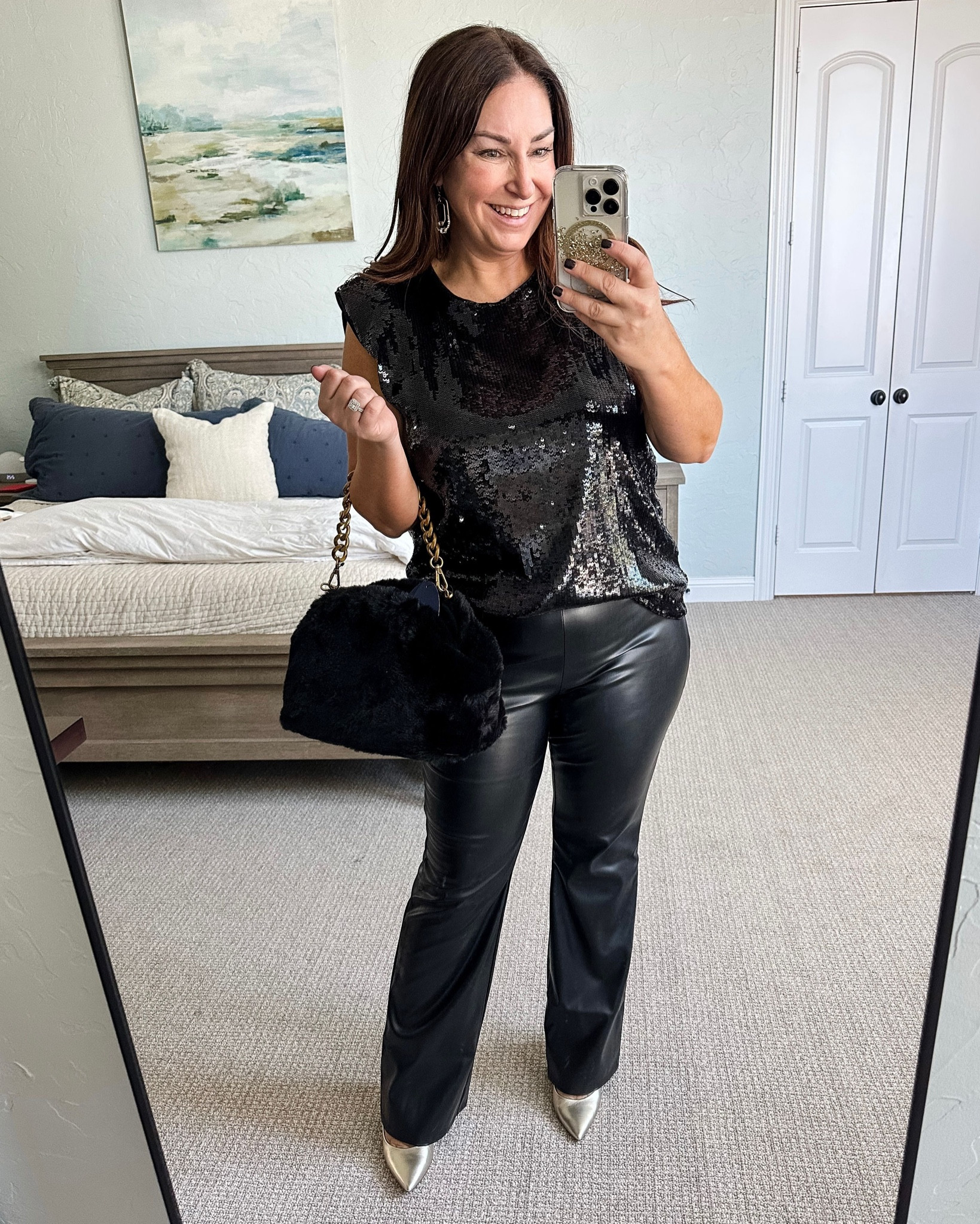Holiday Look from Walmart
Top, XL // pants,  L 

Fall outfit | fall fashion | curve style | midsize fashion | size large | faux leather pants | heels | sequin blouse | purse 

#LTKHoliday #LTKcurves #LTKunder50