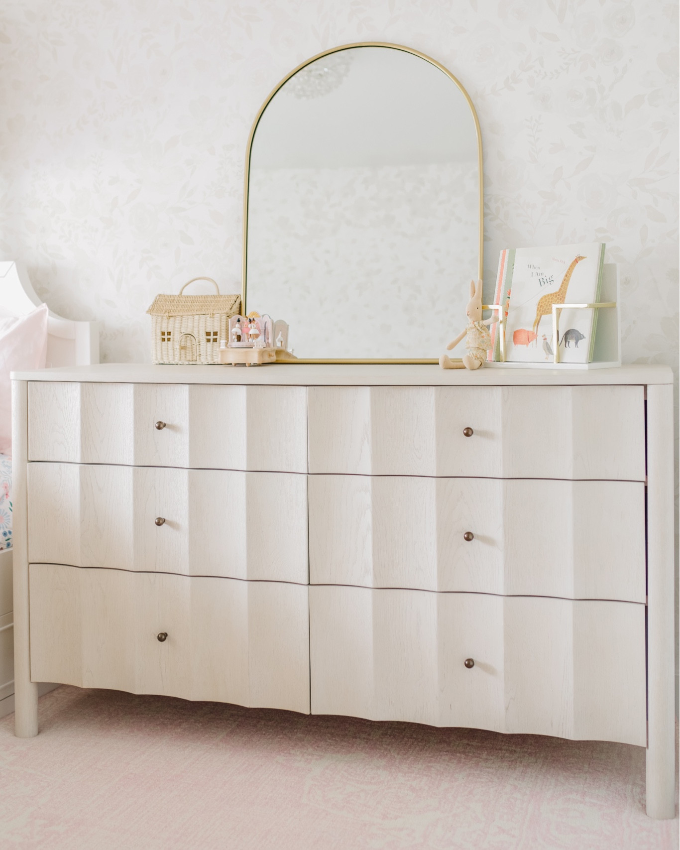 Dresser, girls dresser, wallpaper, floral wallpaper, neutral wallpaper, mirror, arch mirror, girls bedroom, bedroom decor, cute bedroom, shared bedroom, book shelf, kids toys

#LTKkids #LTKhome #LTKfamily
