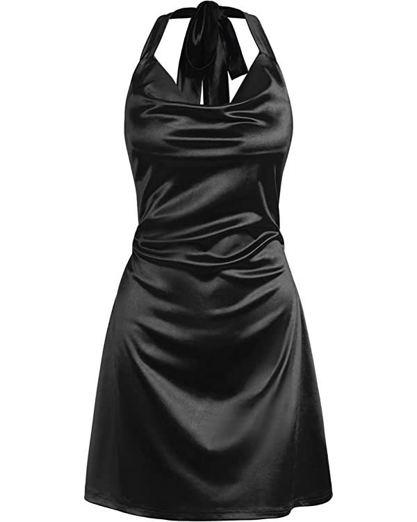 ZAFUL Women Halterneck Satin Mini Dress Sexy Cowl Neck Silky Party Cocktail Club Dress | Amazon (US)