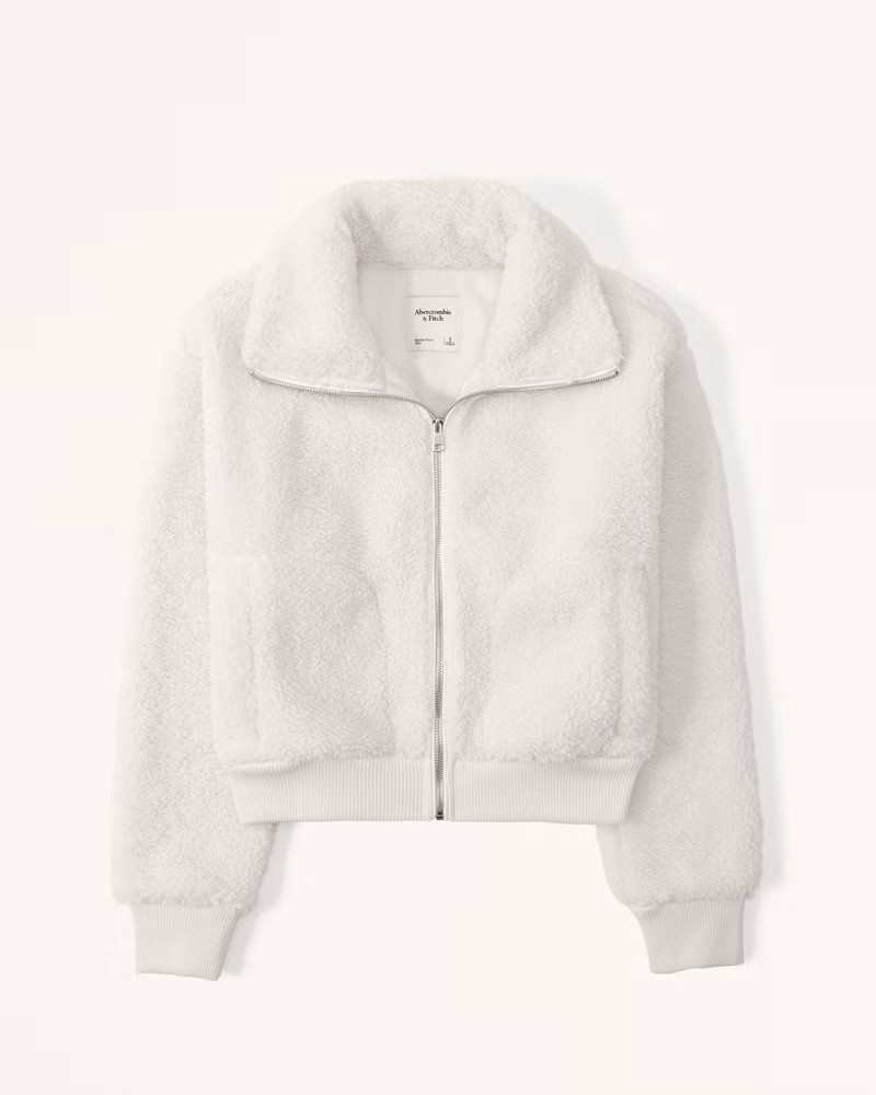 Sherpa Mockneck Full-Zip | White Sherpa Jacket | Abercrombie Sherpa Jacket | Abercrombie & Fitch (US)