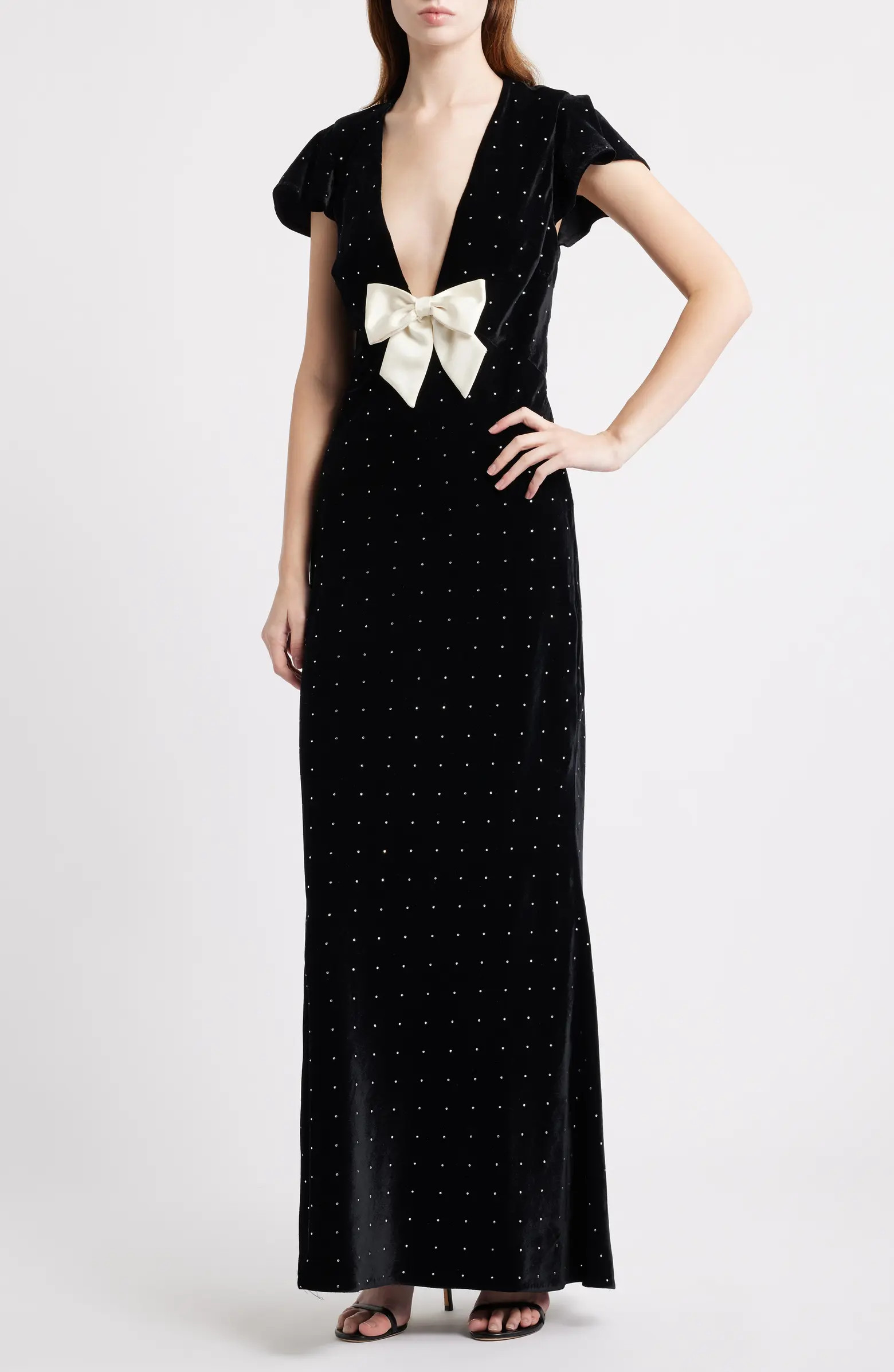 LoveShackFancy Melora Rhinestone Bow Velvet Maxi Dress | Nordstrom | Nordstrom