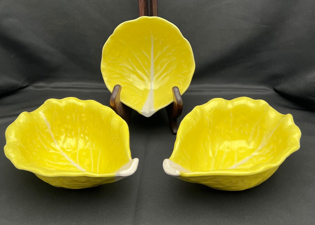 Vintage Canary Yellow Cabbage Leaf Pattern Bowls set of 3 by Selca of Portugal 1950s - Etsy | Etsy (US)